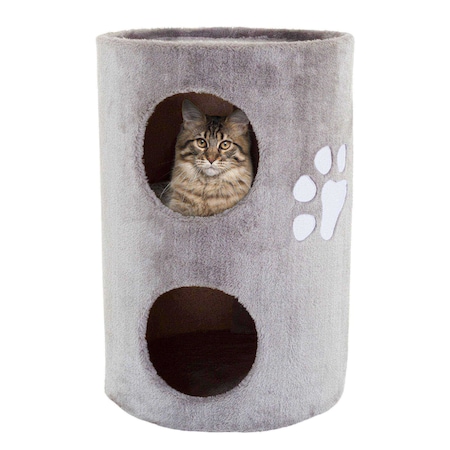 Pet Adobe Cat Condo 2 Story Double hole with scratching surface 14in diameter 20.5in high gray by Pet Adobe 129409XSV